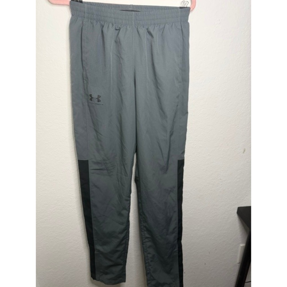 Under Armour Mens Small Tall Loose Fit Track Pants Gray Black Mesh Training